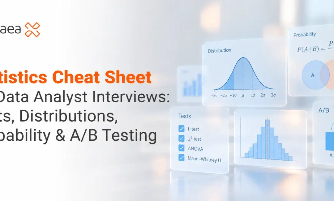 Statistics Cheat Sheet for Data Analyst Interviews: Tests, Distributions, Probability & A/B Testing 